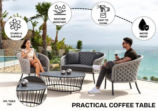 Outdoor Grey Rope 4 Piece Patio Sofa Set with Dark Grey Cushions - Image 7