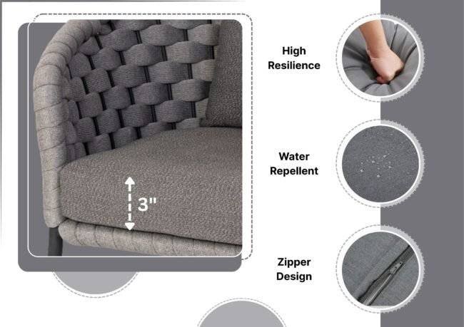Outdoor Grey Rope 4 Piece Patio Sofa Set with Dark Grey Cushions - Image 6