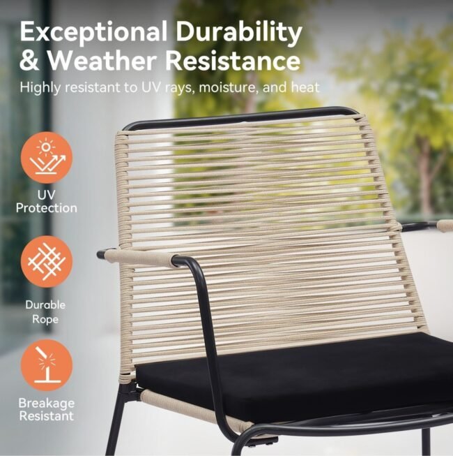 5 Piece Outdoor Patio Set with Ottoman & Side Table (Beige & Black) - Image 3