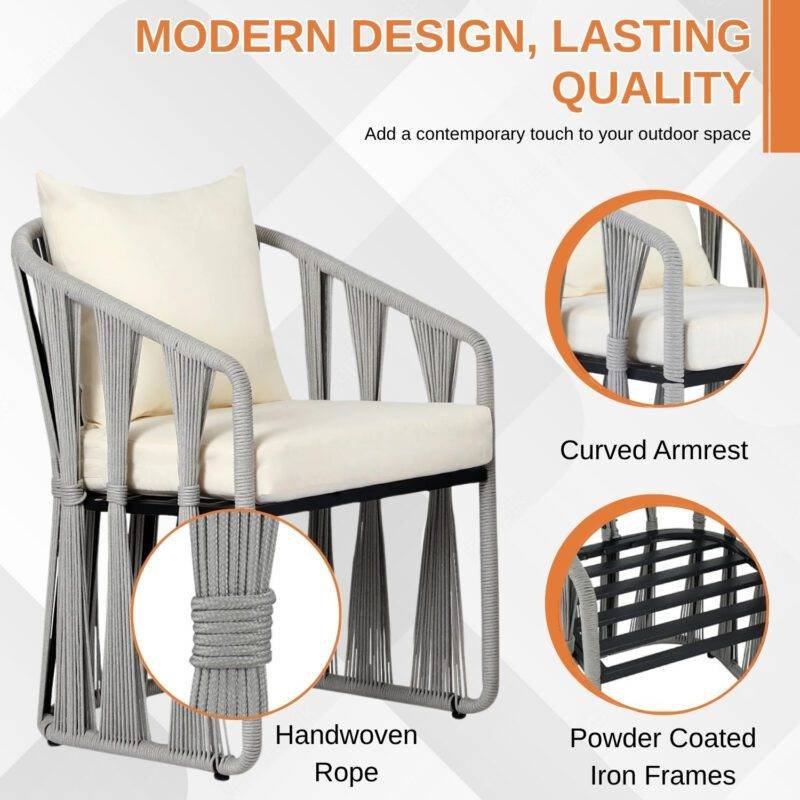 3-Piece Outdoor Rope Patio Set (Grey & Cream) - Image 4