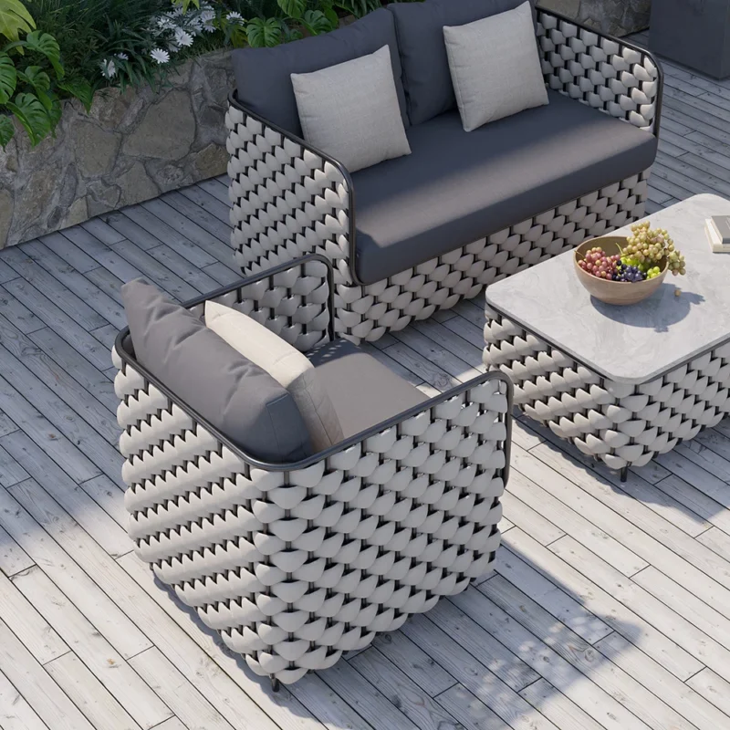4 Piece Outdoor Rope Sofa Set with HPL Top Coffee Table (Light Grey & Dark Grey) - Image 4