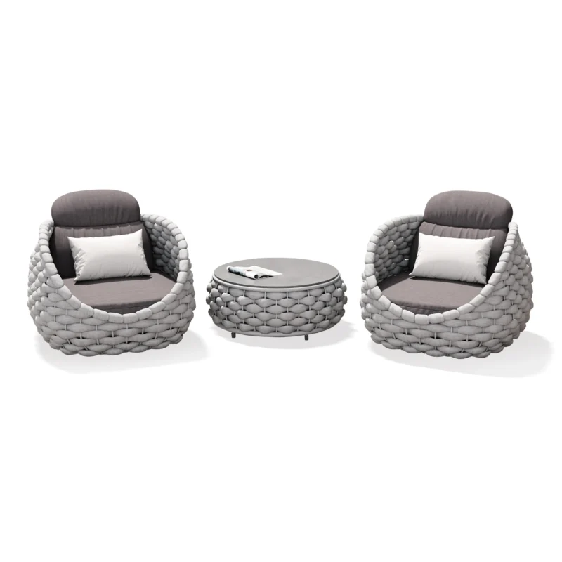 3-Piece Bird's Nest Shape Outdoor Rope Patio Set (Silver Grey & Dark Grey) - Image 4