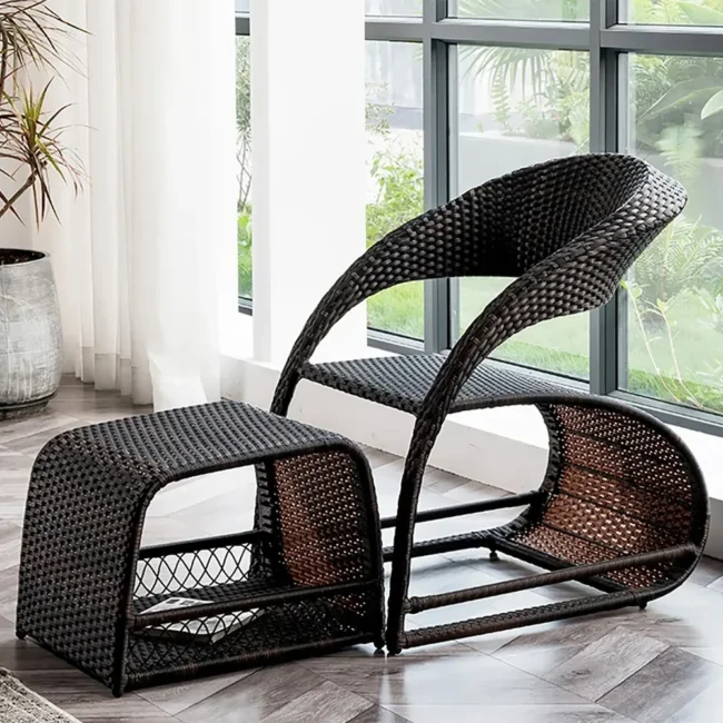5-Piece Outdoor Wicker Patio Furniture Set with Ottomans & Table (Dark Brown) - Image 5