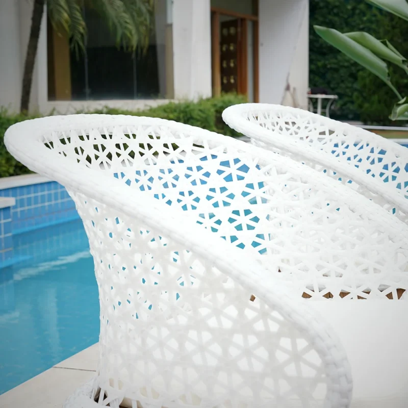 7 Pieces Outdoor Wicker Dining Set with Double Tone Armchairs (White)(Table Without Glass Top) - Image 4
