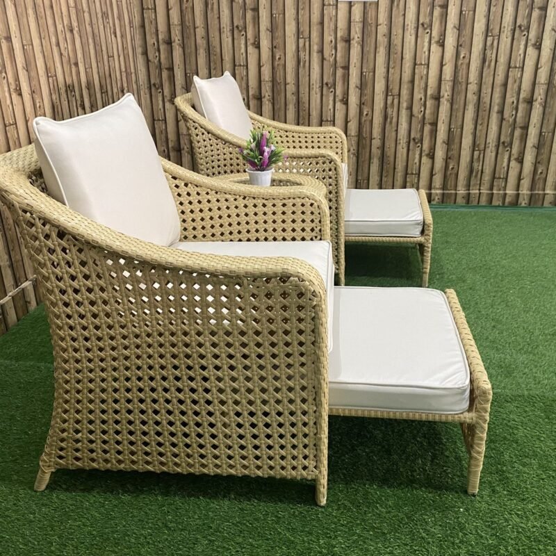 5-Piece Devoko All-Weather Wicker Patio Set with Cushions (Honey & White) - Image 7