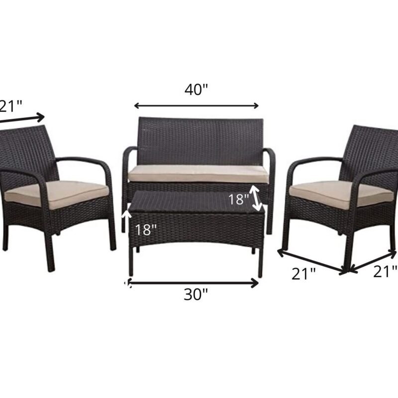 DEVOKO 4-Piece Waterproof Wicker Patio Furniture Set - Dark Brown & Beige - Image 4