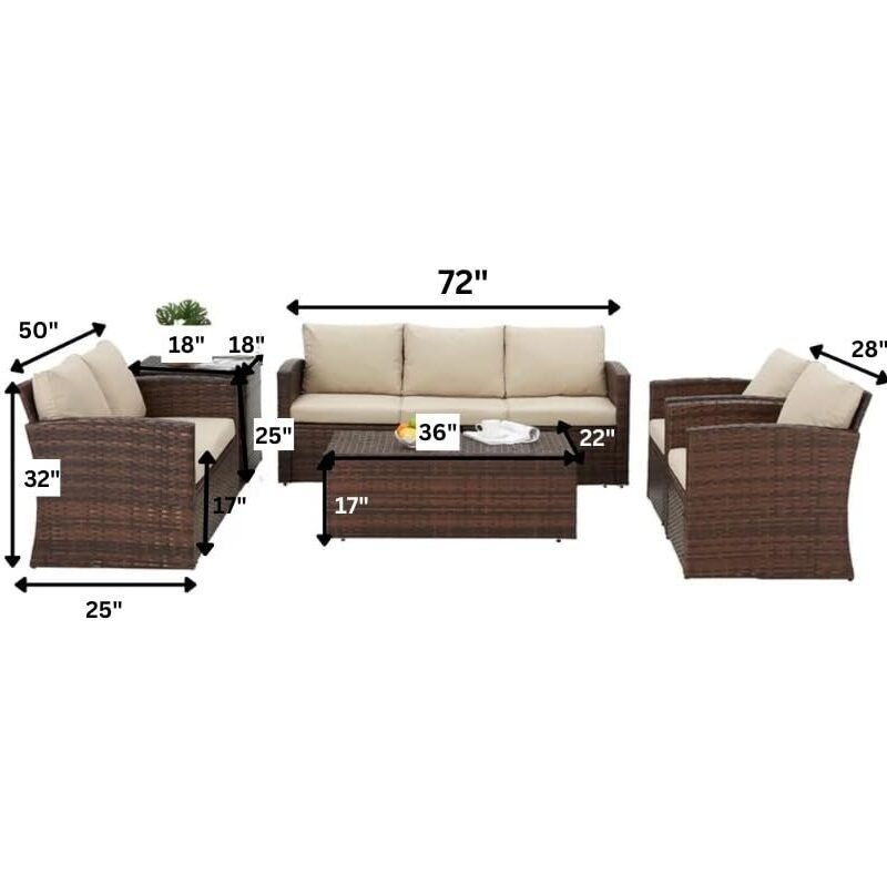 DEVOKO 7-Seater Wicker Sectional Sofa (Dark Brown/Cream) - Image 2