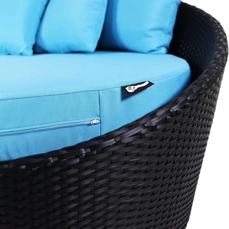Outdoor Cushion(Sky Blue) and Wicker(Black) Daybed Set - Image 7