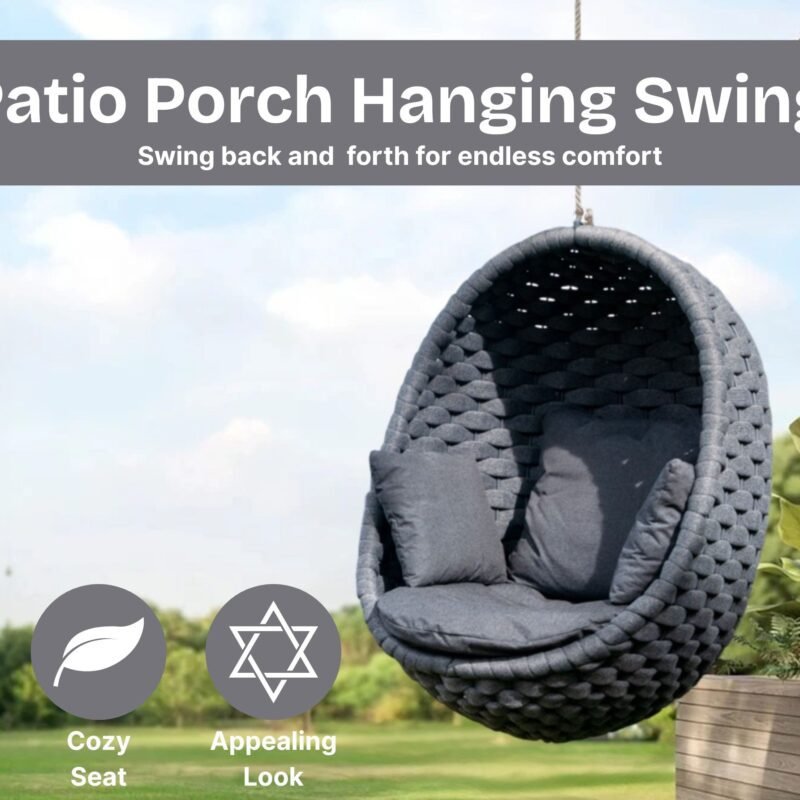 Grey Rope Hanging Egg Swing Chair with Dark Grey Cushions - Image 5