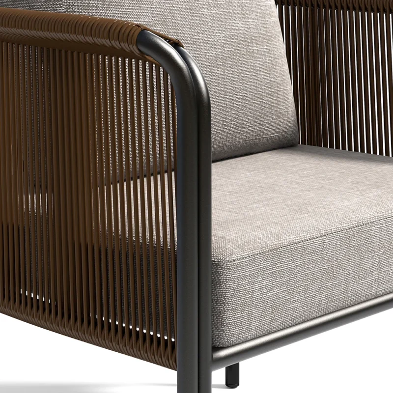 Outdoor Brown Rope 3-Piece Patio Set With Grey Cushions - Image 5