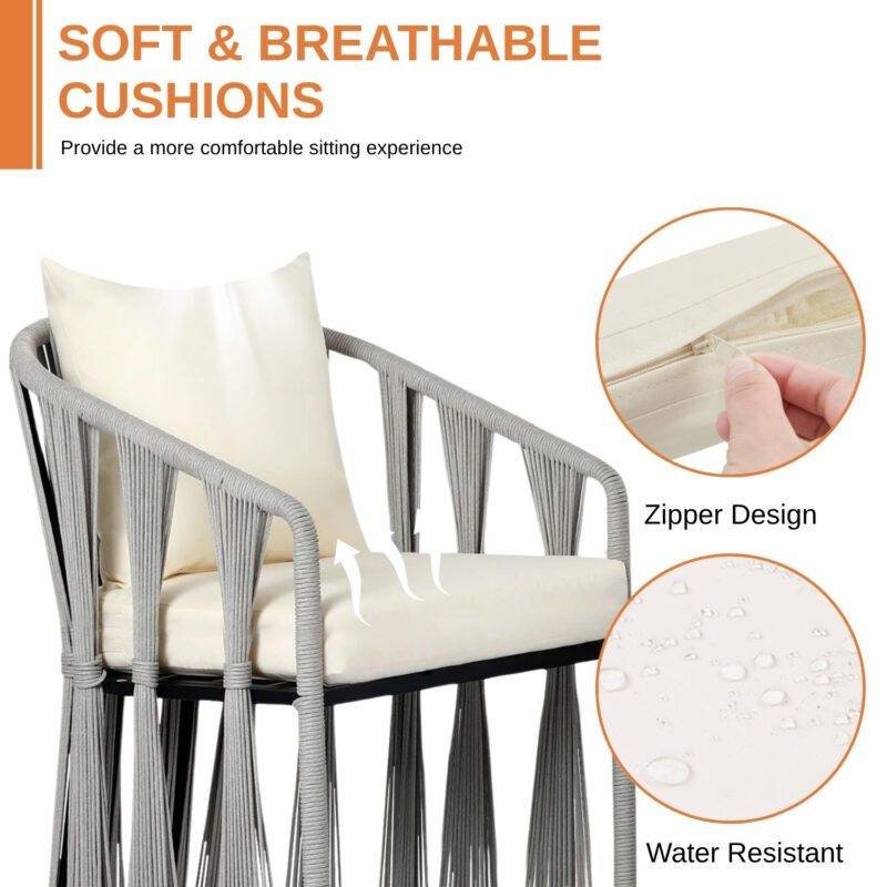 3-Piece Outdoor Rope Patio Set (Grey & Cream) - Image 5