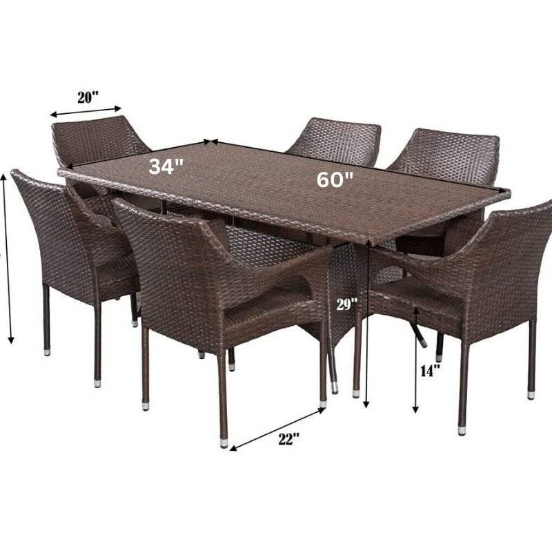7-Piece Rattan Patio Dining Set: Outdoor Conversation Set (Dark Brown Wicker) - Image 2