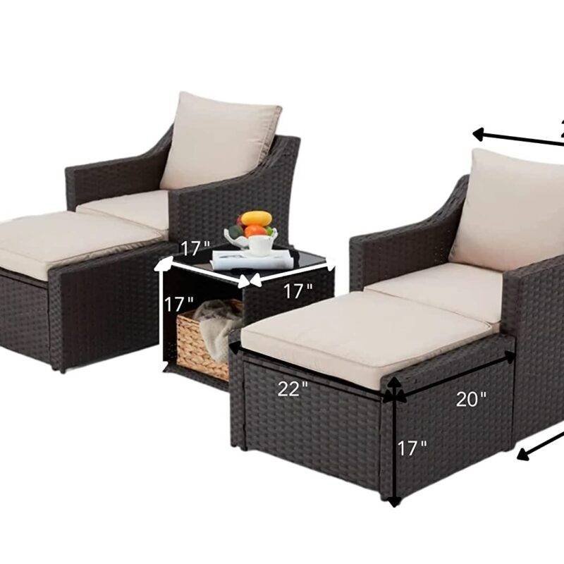 DEVOKO 5-Piece Patio Furniture Set with Cushions & Table (Dark Brown/Cream) - Image 2