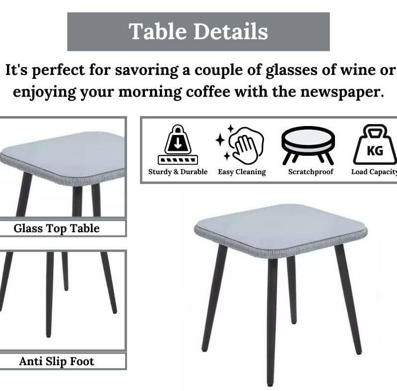 Rope Chairs with Cushions & Center Table (Grey) - Image 4