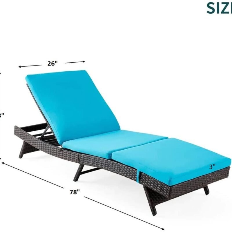 Dark Brown Rattan Reclining Lounger Chair with Sky Blue Cushions - Image 2