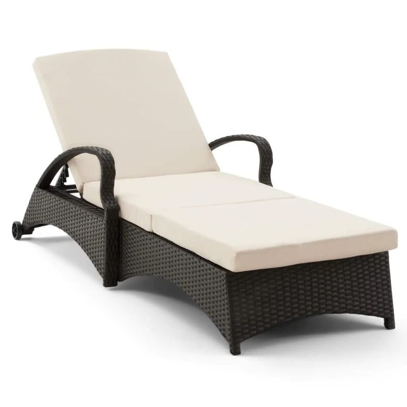 DEVOKO Patio Wicker Lounge Chair with Cushion (Dark Brown/Cream) - Image 3