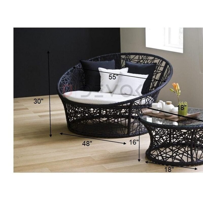 Black & White Wicker Round Daybed Set - Image 2