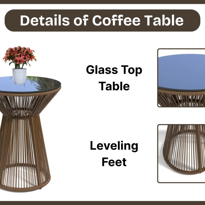 Outdoor Brown Rope 3-Piece Patio Set With Grey Cushions - Image 6