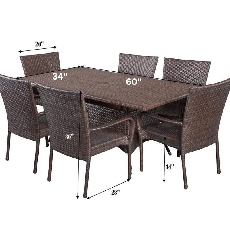 7-Piece Rattan Patio Dining Set: Outdoor Conversation Set (Dark Brown Wicker) - Image 2