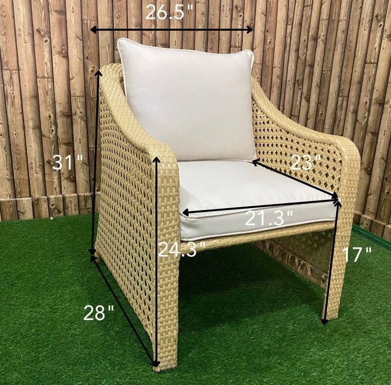 5-Piece Devoko All-Weather Wicker Patio Set with Cushions (Honey & White) - Image 2