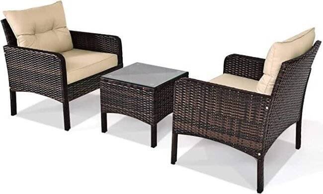 DEVOKO 3-Piece Outdoor Patio Bistro Set (Dark Brown & Cream) - Image 6
