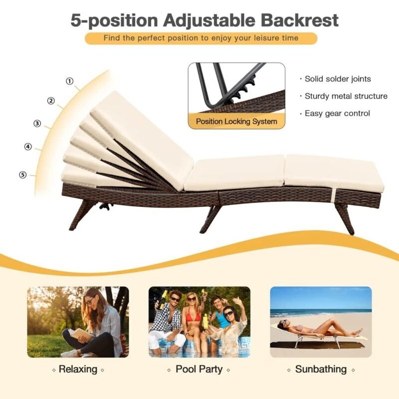 DEVOKO Patio Wicker Lounge Chair with Cushion (Dark Brown/Cream) - Image 4