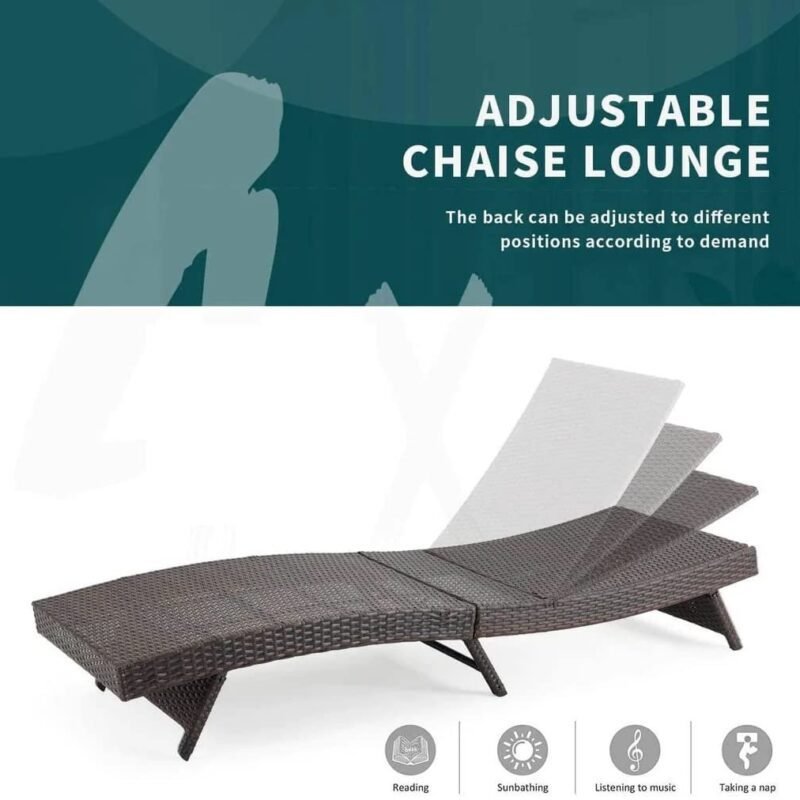 Dark Brown Rattan Reclining Lounger Chair with Sky Blue Cushions - Image 3