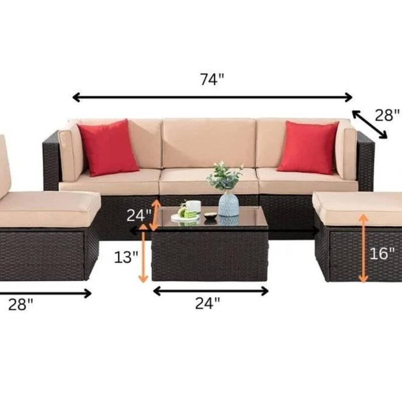 Dark Brown & Cream Outdoor Patio Sofa Set with Cushions & Pillows - Image 2