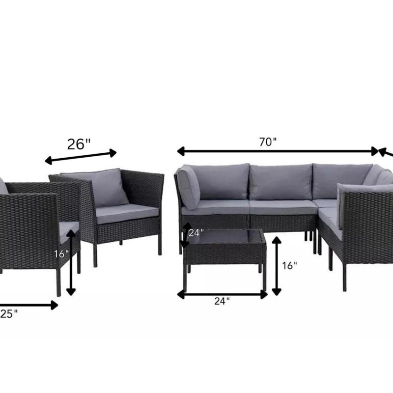DEVOKO 5-Piece Outdoor Patio Conversation Set - Black & Dark Grey - Image 2