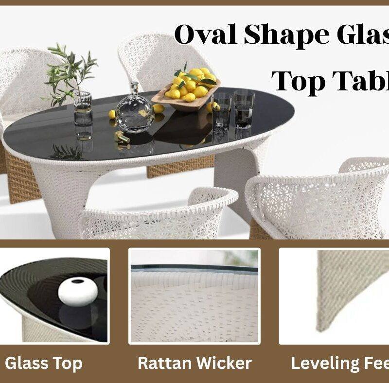 7 Pieces Outdoor Wicker Dining Set with Double Tone Armchairs (White)(Table Without Glass Top) - Image 7