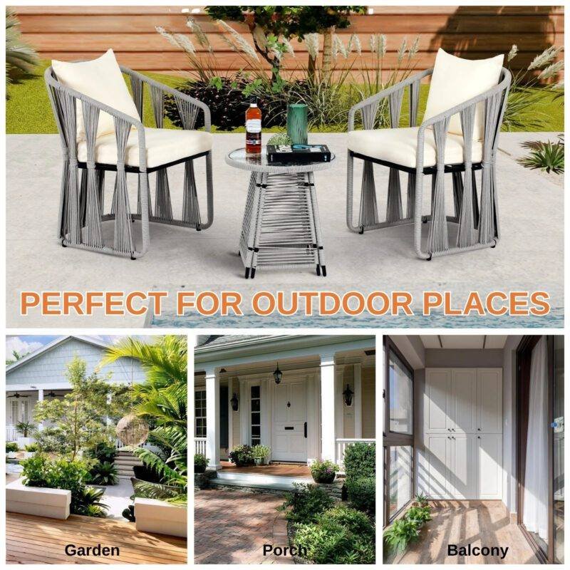 3-Piece Outdoor Rope Patio Set (Grey & Cream) - Image 7