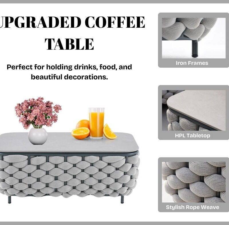 4 Piece Outdoor Rope Sofa Set with HPL Top Coffee Table (Light Grey & Dark Grey) - Image 7