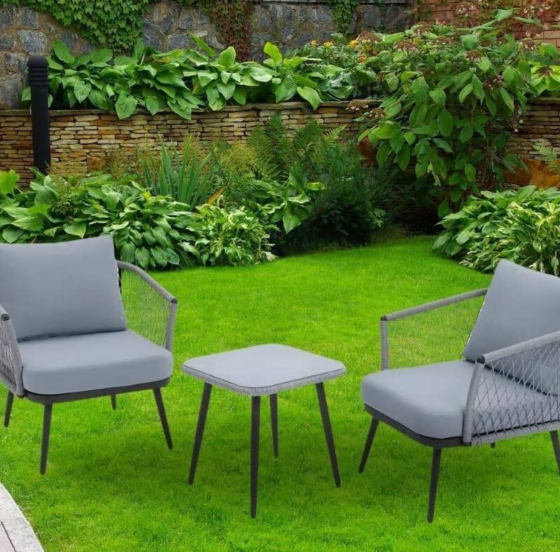 Rope Chairs with Cushions & Center Table (Grey) - Image 7