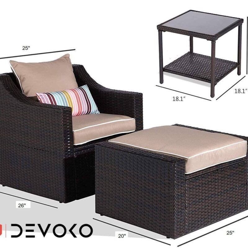 5-Piece Outdoor Wicker Furniture Set (Dark Brown Rattan & Cream Cushion) - Image 2