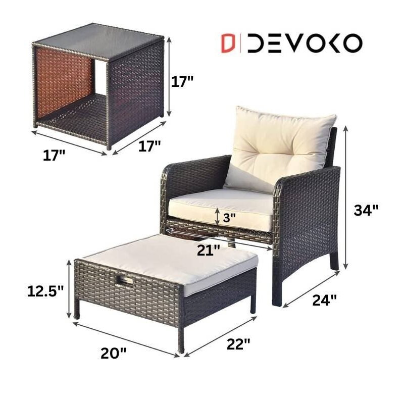 5-Piece Wicker Patio Furniture Set (Dark Brown & Off White) - Image 2