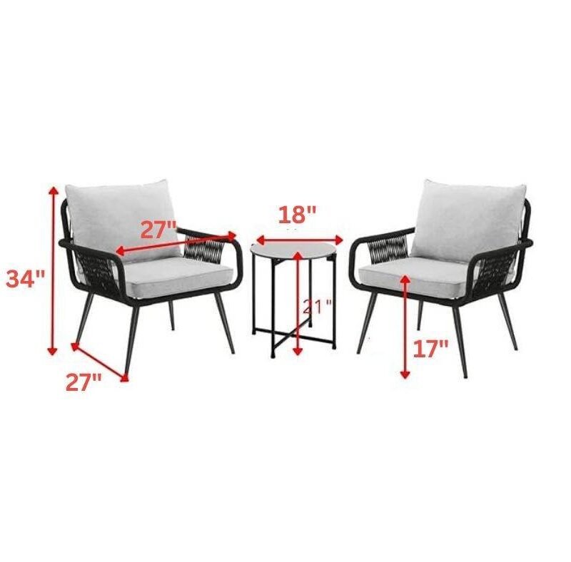 DEVOKO 3-Piece Patio Set - Black & Grey - Image 2