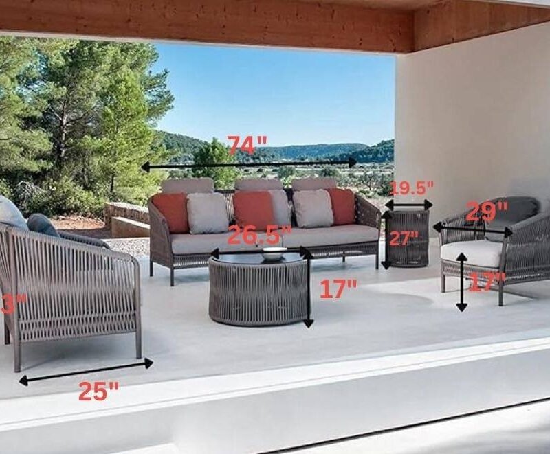 DEVOKO 5-Seater Outdoor Rope Patio Furniture Set in Grey - Image 2