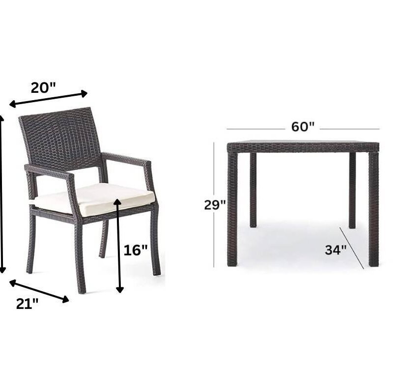 7PCS Wicker Patio Dining Set: Outdoor Rattan Table & Chairs with Cushions (Dark Brown & Off white) - Image 2