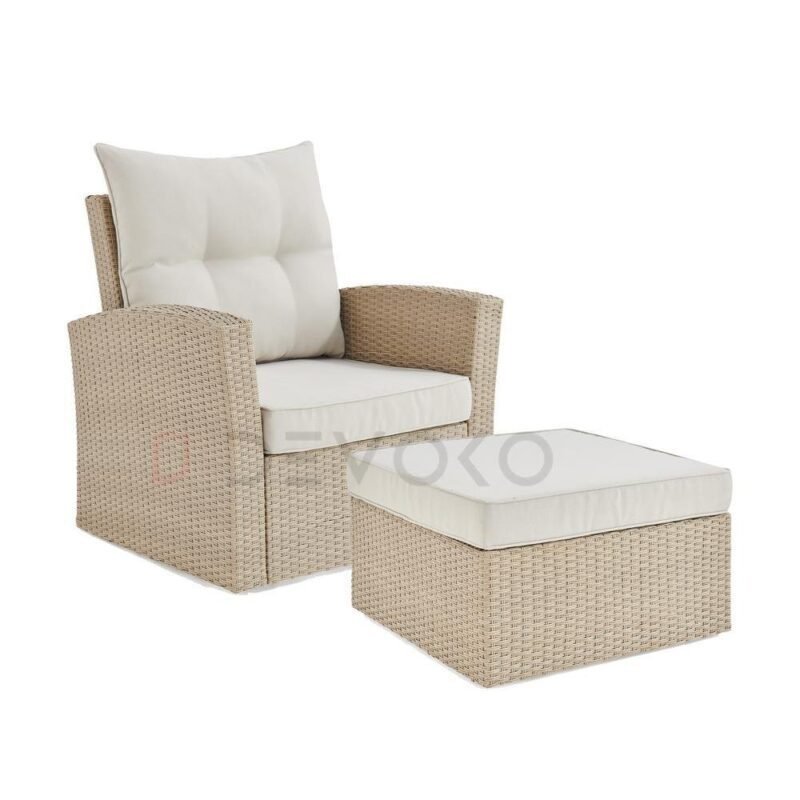 DEVOKO 4-Piece Rattan Garden Set: with Beige Wicker & Cream Cushions - Image 5