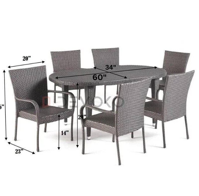 7PCS Wicker Patio Dining Set: Outdoor Rattan Table & Chairs with Cushions (Darkbrown) - Image 2
