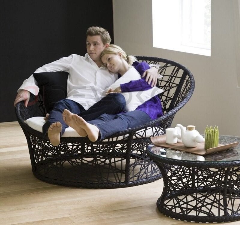 Black & White Wicker Round Daybed Set - Image 5