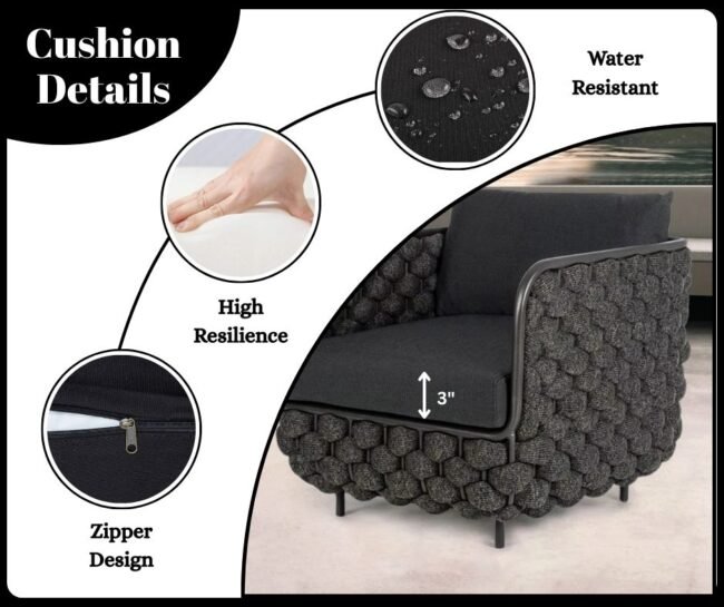 4 Piece Outdoor Rope Sofa Set with HPL Top Coffee Table (Black) - Image 6