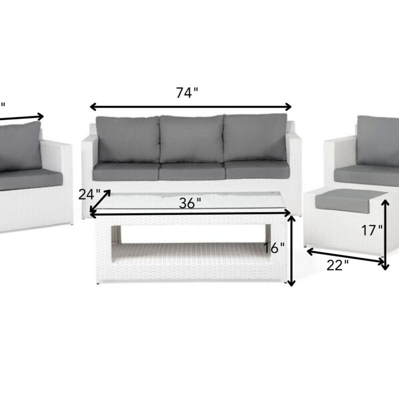 DEVOKO 5-Piece Weather Resistant Patio Set: White Sofa & Grey Cushions - Image 2