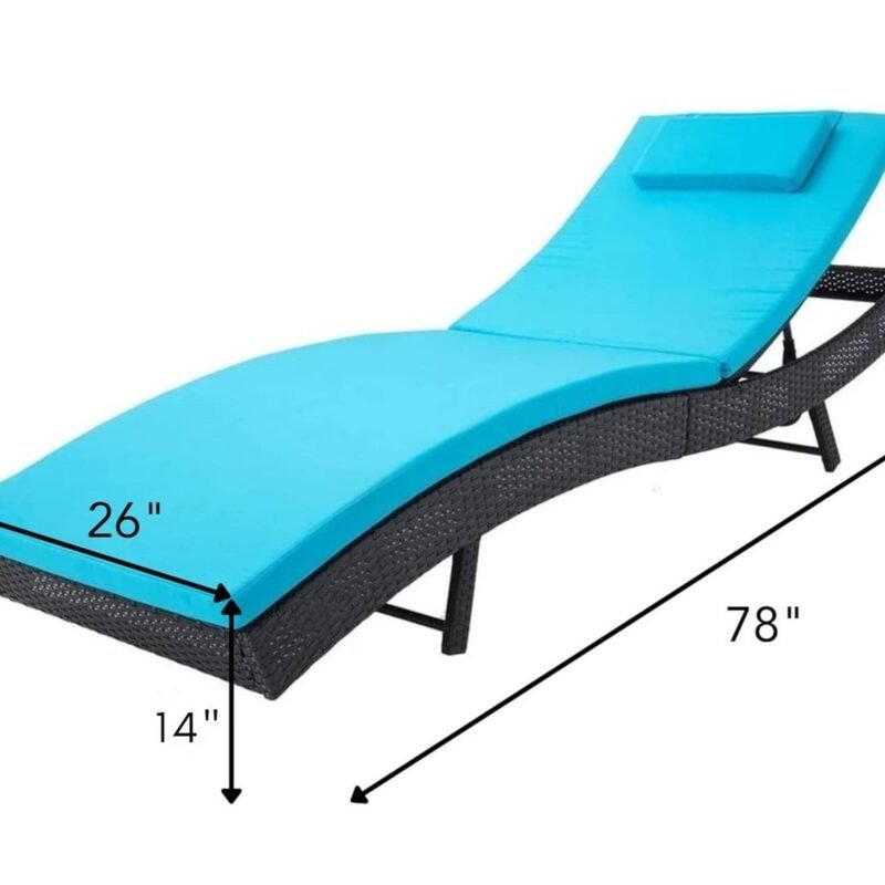 DEVOKO Waterproof Wicker Sun Lounger Sofa in Black & Sky-blue - Image 2