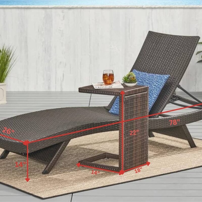 DEVOKO 2 Sets Waterproof Rattan Lounge Sunbeds with Table - Dark Brown - Image 2