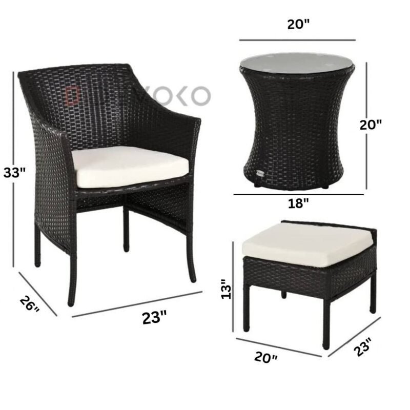 Black & Offwhite Outdoor Patio Bistro Set - Image 2