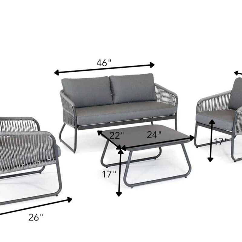DEVOKO Unique Design Rope Bistro Set 4-Piece (Grey) - Image 2