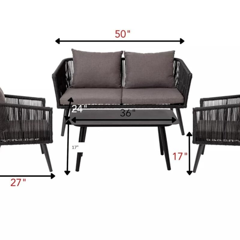 4 Seater Sofa Chairs Set (Black & Dark Grey) - Image 4