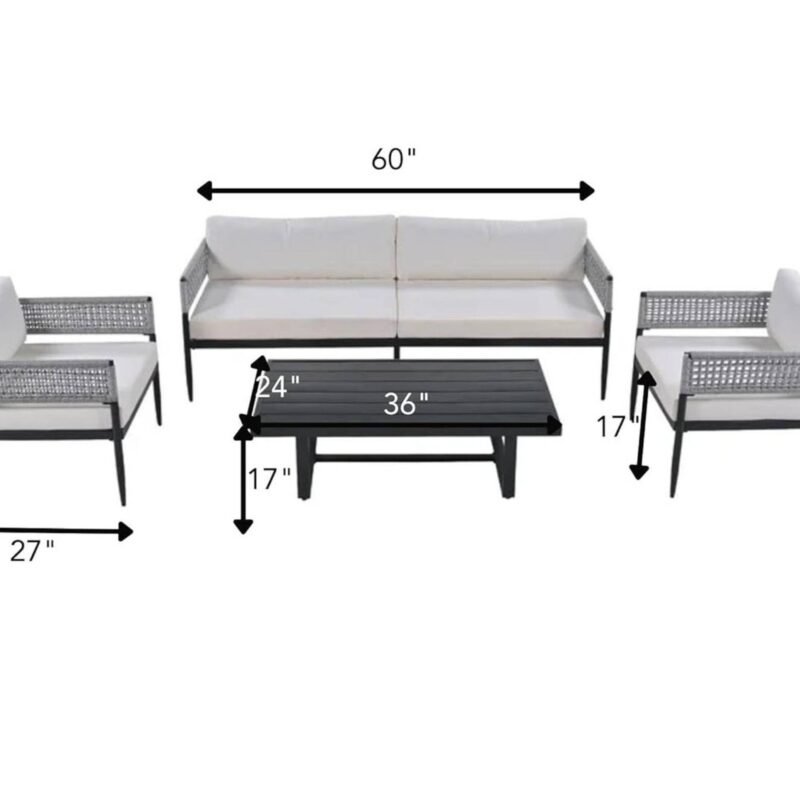 Devoko 4 Seater Conversation Sofa Set: Stylish Rope Furniture with Cushions and Center Table (Grey/White) - Image 2