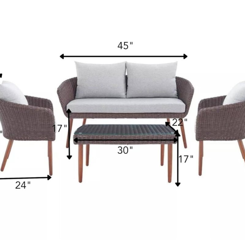DEVOKO 4 Piece Waterproof Patio Furniture Set (Dark Brown/Grey) - Image 2